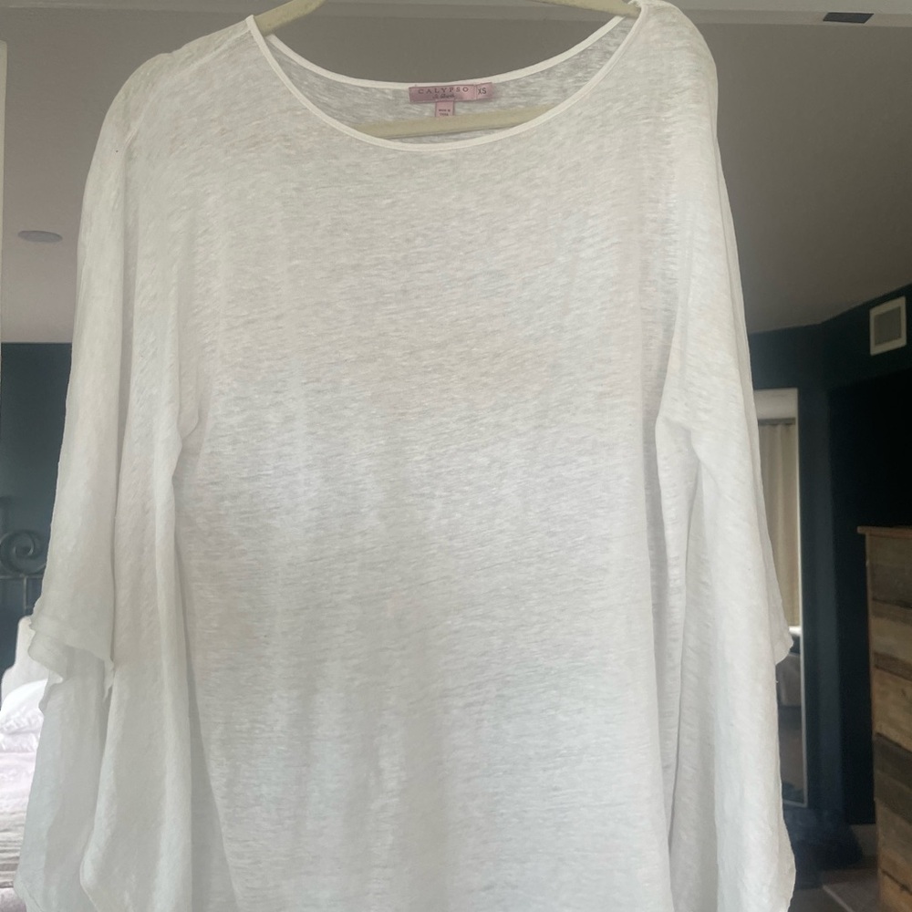 Calypso St. Barth White Linen Batwing Top